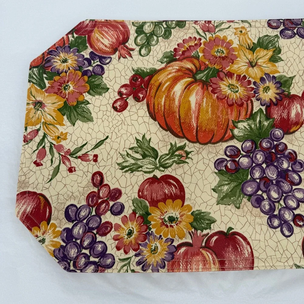 Vinyl‎ Placemats Dbl Sided Harvest Pumpkin Grapes Floral Autumn Table Decor 8 PC
